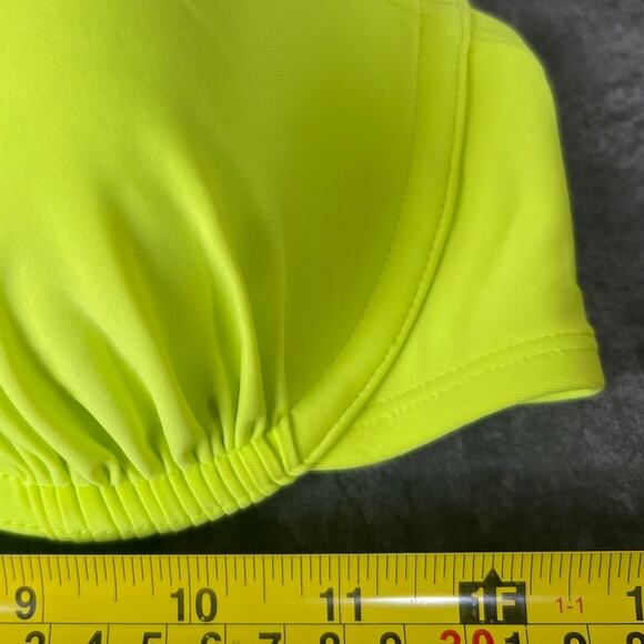 Aerie 34D Neon Yellow Swimwear Bikini Top Blue Bowtie Adjustable Halter Top - Picture 5 of 5